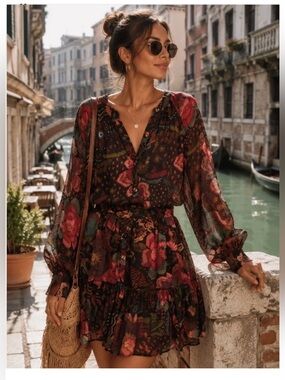 NWT FARM Rio Black Mini Creatures River dress  size small